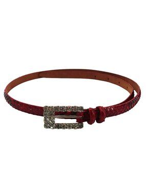 Claudio Orciani Women 80cm Red Genuine Snake Skin Rhinestone Buckle Skinny Belt
